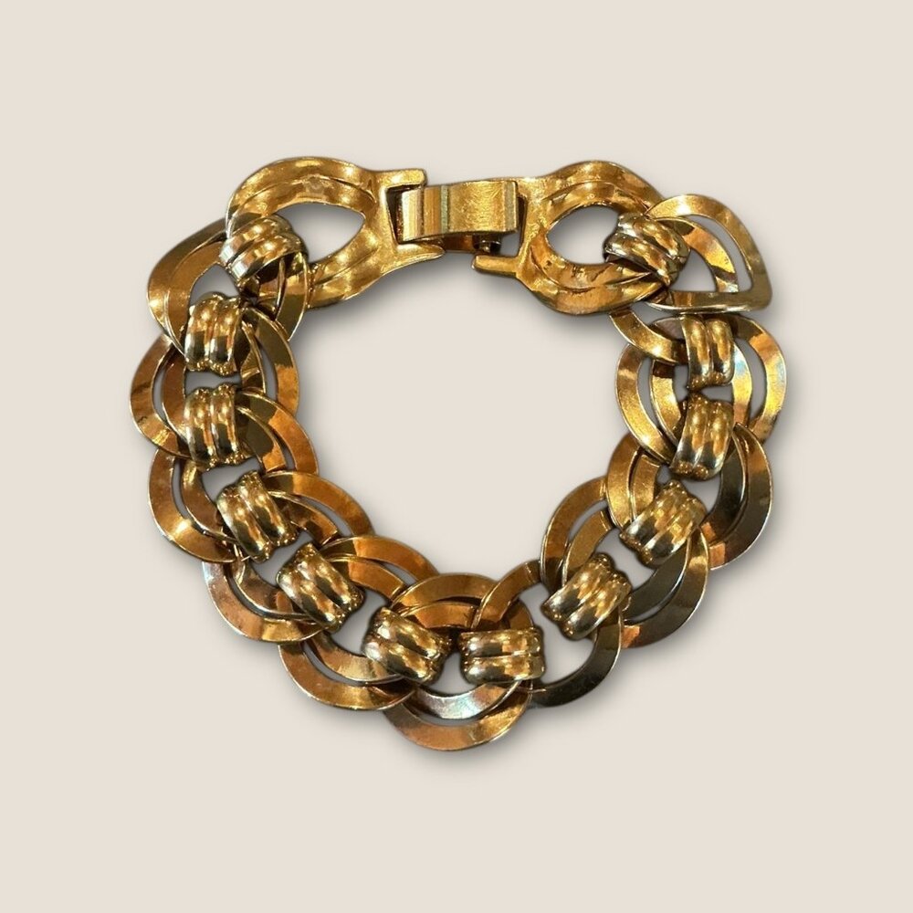 Vintage Chunky Gold-Tone Chain Bracelet 7" Long .75" Wide